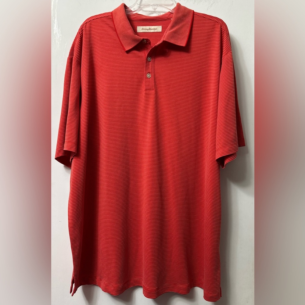 Tommy Bahama Red striped Polo Shirt 
Size xxl, like new